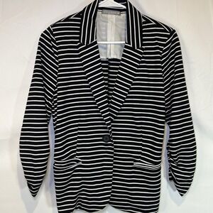 Olivia Moon Size S‎ Black White Striped Open Front Knit Blazer Jacket 3/4 Sleeve